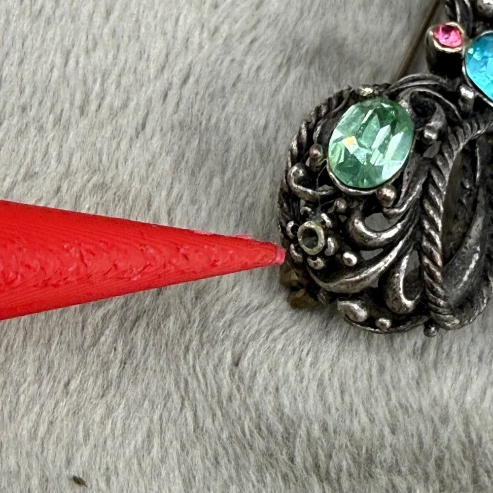 Vintage‎ Pot Metal Bow Brooch Pastel Fruit Salad Rhinestone READ
